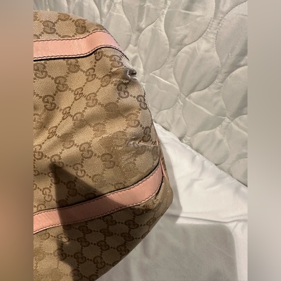 š„³HPš„³ Gucci GG pink bubble gum and tan canvas small leather trim tote bag - Picture 8 of 16